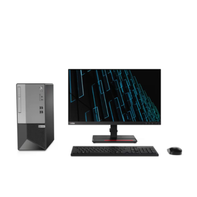 ORDINATEUR LENOVO V50T 13IMH DE FACE AVEC UN MONITEUR ORDINATEUR LENOVO V50T 13IMH